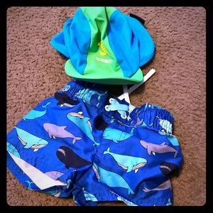 Baby swim trunks and hat
